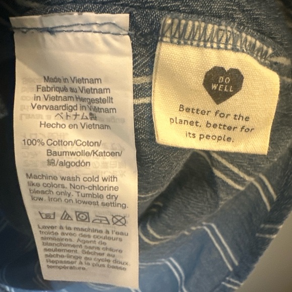 Madewell Blue White Stripe Button Front Top XS 100% Cotton Hi Low Hem Coastal - Picture 5 of 7